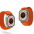 Dual Stylish Smartwatches With Orange Straps Square Dials And Silver Cases