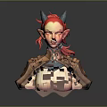 Fantasy Female Game Character Bust With Red Hair Horns And Shoulder Armor Design
