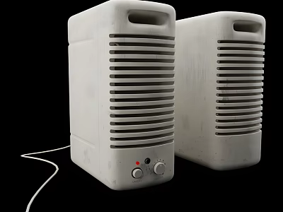Vintage White Dual Computer Cases With Ventilation Grilles Control Knobs And Indicator Light 3d model