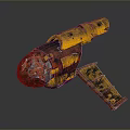 Vintage Rusted Yellow Red Mechanical Component With Worn Surface And Metal Plate