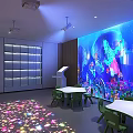 Ocean Themed Interactive Space With Colorful Light Projections And Green Chairs 3d model