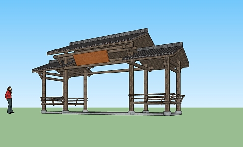 Chinese-style pavilion ancient building gallery 3d model