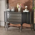 Elegant Entryway Cabinet Sideboard With Vase Flowers Glass Containers Books Decorations And Brick Wall