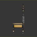 Traditional Ornate Chair Featuring Yellow Seat Black Frame And Decorative Pillars