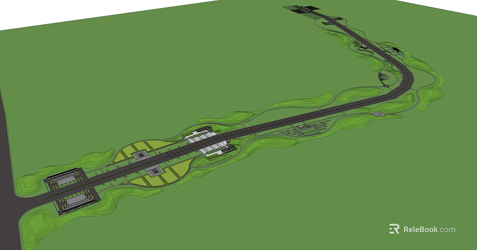 Park Landscape Design With Winding Path Green Lawn And Facilities Layout 3d model