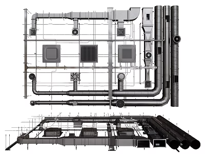 Ceiling Structure Design Technical Drawing With Piping System Installation Framework Ducts And Ventilation Components 3d model