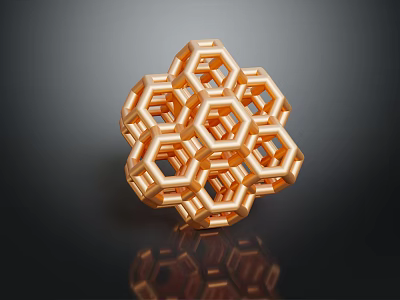 Intricate Golden Hexagonal 3D Structure With Hollow Geometric Design And Metallic Shine 3d model