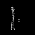 Tall Communication Tower With Multiple Antennas And Short Metal Pole Structure