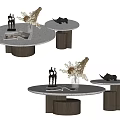 Modern Round Coffee Table Set With Marble Top And Decorative Ornaments 3d model