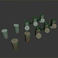 Construction Building Components Featuring Metallic Pipes And Rusty Concrete Columns In Various Sizes