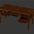 Wooden Desk Furniture With Open Drawers And Simple Spacious Tabletop Design