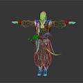 Man In Traditional Black Robe With Red Accents And Weapons Standing With Open Arms