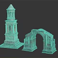 Ancient Stone Architectural Models Tower With Columns And Arch With Carved Decorations 3d model