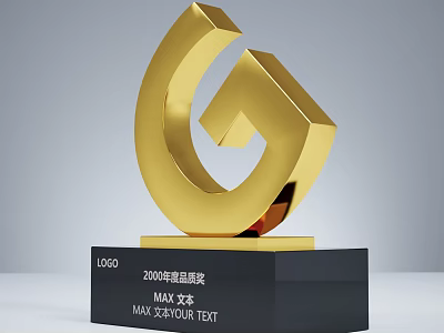Gold Geometric Team Award Trophy 2009 With Black Base Logo Slogan Text 3d model
