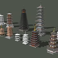 Various Traditional Ancient Towers With Diverse Architectural Styles And Layered Structures