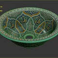 Intricately Carved Colorful Ceramic Basin With Traditional Floral And Geometric Patterns