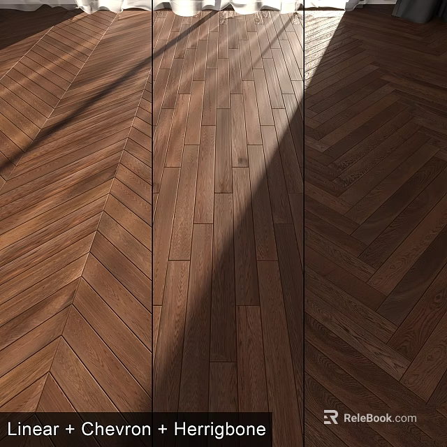Natural Wooden Flooring With Herringbone And Straight Plank Patterns And Light Shadow Effects 3d model 