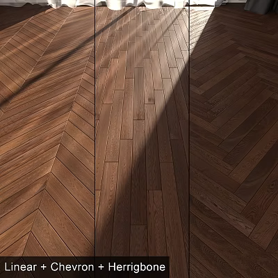 Natural Wooden Flooring With Herringbone And Straight Plank Patterns And Light Shadow Effects 3d model