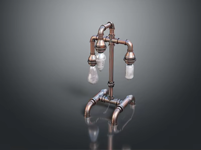 Stylish Industrial Copper Pipe Lighting Combination With Three Clear Glass Bulbs 3d model