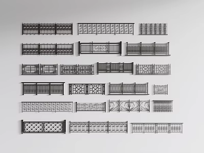 Various Decorative Railings with Intricate Patterns and Diverse Design Styles 3d model