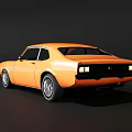 Orange Classic Two Door Coupe With Vintage Design And Black Windows And Silver Wheels