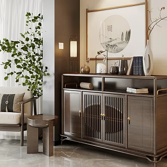 New Chinese Zen Style Entrance Cabinet End View Cabinet Entrance Cabinet New Chinese Storage Cabinet Bucket Cabinet New Chinese Decorative Cabinet Side Cabinet New Chinese Table Lamp New Chinese Decoration Combination 3d model