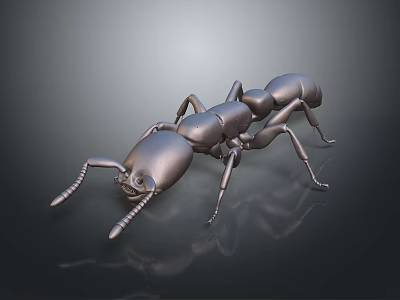 Realistic Metallic Ant 3D Model With Shiny Surface On Dark Background 3d model