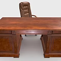 Wooden Office Desk With Drawers And Leather Office Chair With Armrests