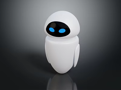 3D White Robot Character With Blue Eyes Sleek Smooth Reflective Surface Design 3d model