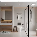 Modern Bathroom Interior Design With Large Mirror Vanity Toilet And Glass Shower