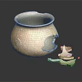 Broken Ceramic Furniture Piece With Damaged Pot And Scattered Fragments