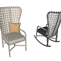 Modern Woven Single Chair and Rocking Chair in White Black with Yellow Red Cushion
