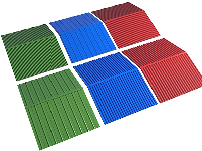 Colored Roofing Components In Green Blue Red And Brown For Building Construction 3d model