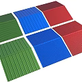 Colored Roofing Components In Green Blue Red And Brown For Building Construction
