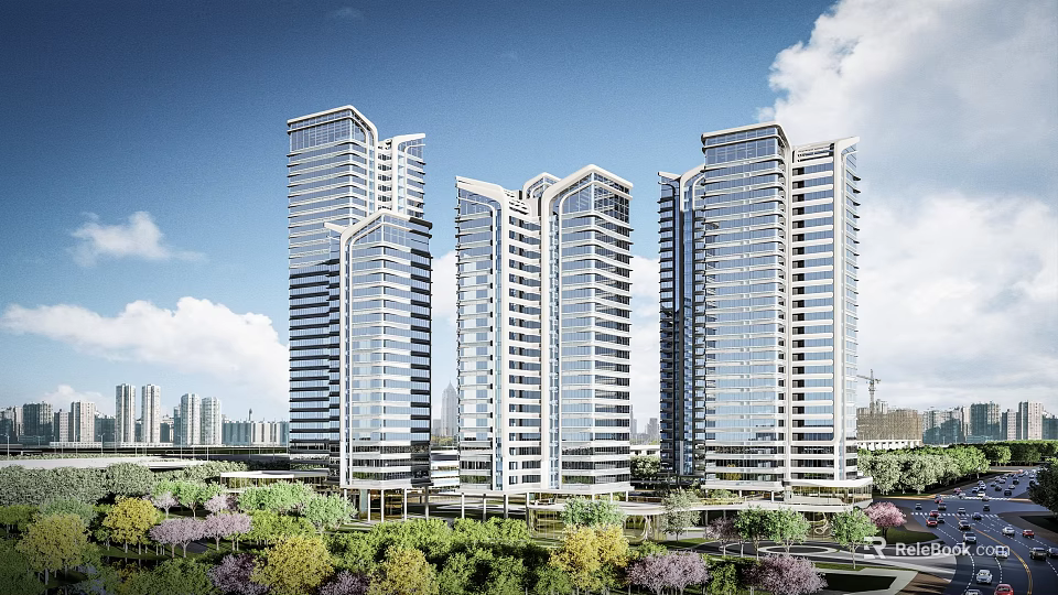 Aerial Planning Of Modern High Rise Buildings With Greenery And Urban Landscape 3d model 
