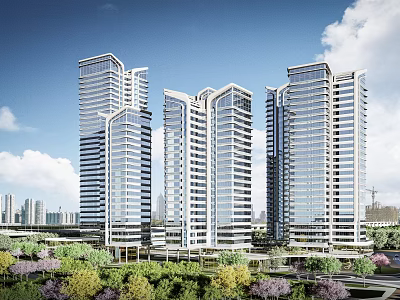 Aerial Planning Of Modern High Rise Buildings With Greenery And Urban Landscape 3d model