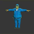 Cartoon Style Police Officer Game Character in Blue Uniform with Arms Outstretched Pose