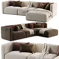 Modern Sectional Sofa With Beige Brown Tones Decorative Pillows And Knit Throws 3d model