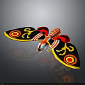 Vibrant Character Moth Creature With Red Striped Body And Yellow Eye Patterned Wings
