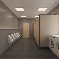 Modern Dormitory Room With Bunk Beds Desks Cabinets Windows And Gray Floor