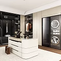 Luxury Modern Walk in Closet with Black Storage Cabinets White Central Island and Hanging Areas