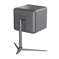 Silver Cube Shaped Object With Stable Tripod Base And Modern Design