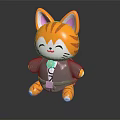 Cute Orange And White Striped Cat Doll With Pink Ears Gray Outfit And Smiling Face