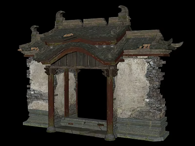 Ancient Architecture Structure With Traditional Roof Wooden Pillars And Weathered Walls 3d model