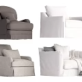 Modern Single Sofa Interior with Grey White Fabric Pillows and Soft Decorative Blanket 3d model