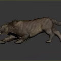 Ferocious Prehistoric Big Cat Running With Brown Yellow Striped Fur And Open Mouth Showing Teeth