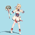 Anime Style Blonde Woman Holding Decorative Staff In Colorful Outfit With Ribbons