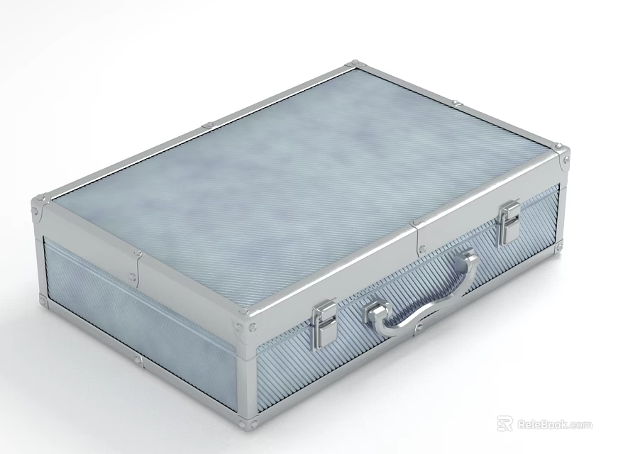Silver Metal Suitcase With Textured Surface Aluminum Frame Handle And Latches 3d model 