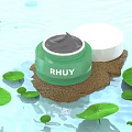 RHUY Green Jar Natural Skincare Cream with Lotus Leaves and Wooden Base