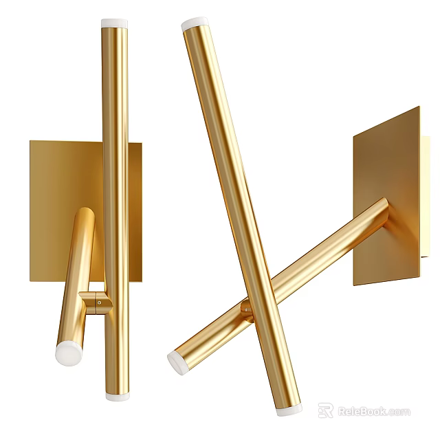 Sleek Modern Gold Metal Wall Lamp Featuring Square Base And Linear Long Arm Design 3d model